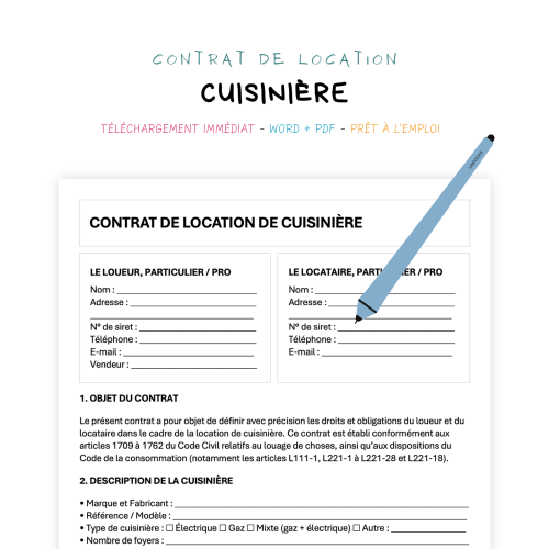 Contrat de Location de Cuisinière