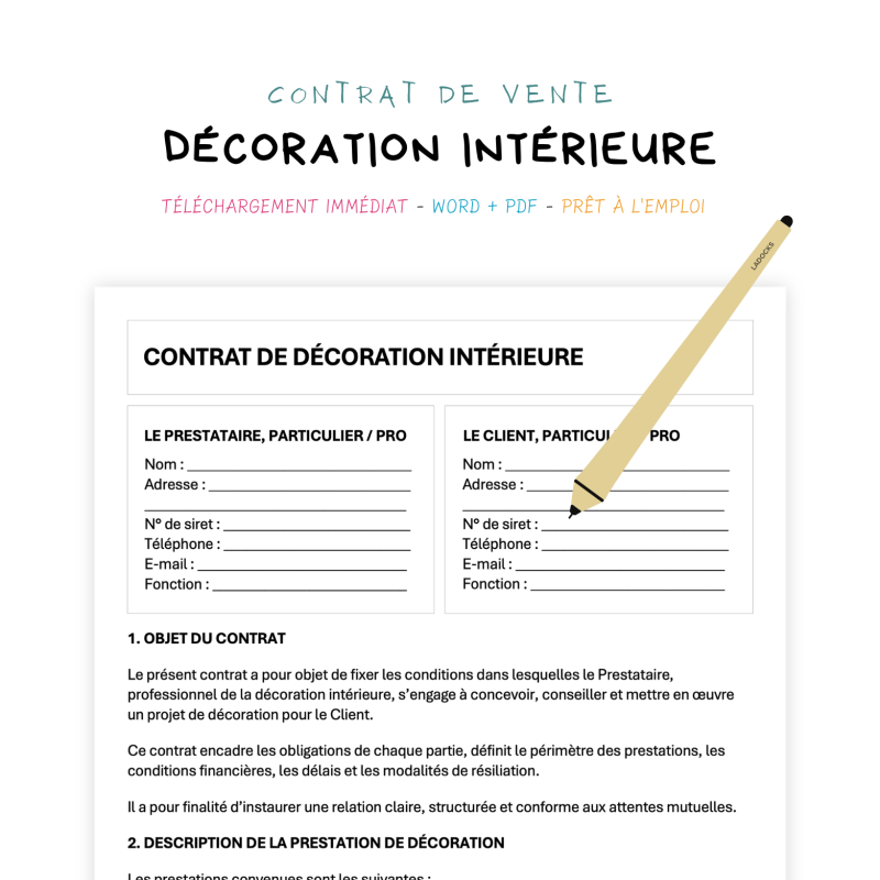 décoration intérieure Contrat de Décoration Intérieure