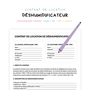 déshumidificateur Contrat de Location de Déshumidificateur
