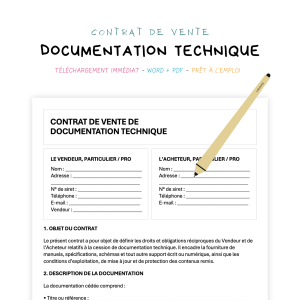 documentation technique Contrat de Vente de Documentation Technique