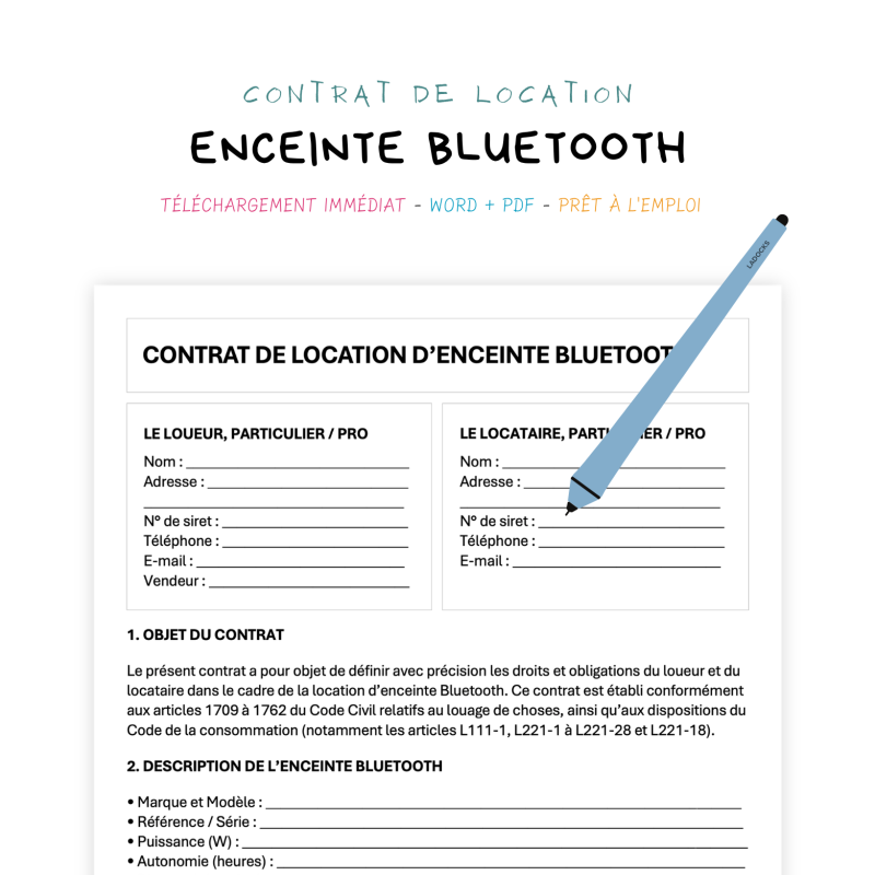 enceinte Bluetooth Contrat de Location d’Enceinte