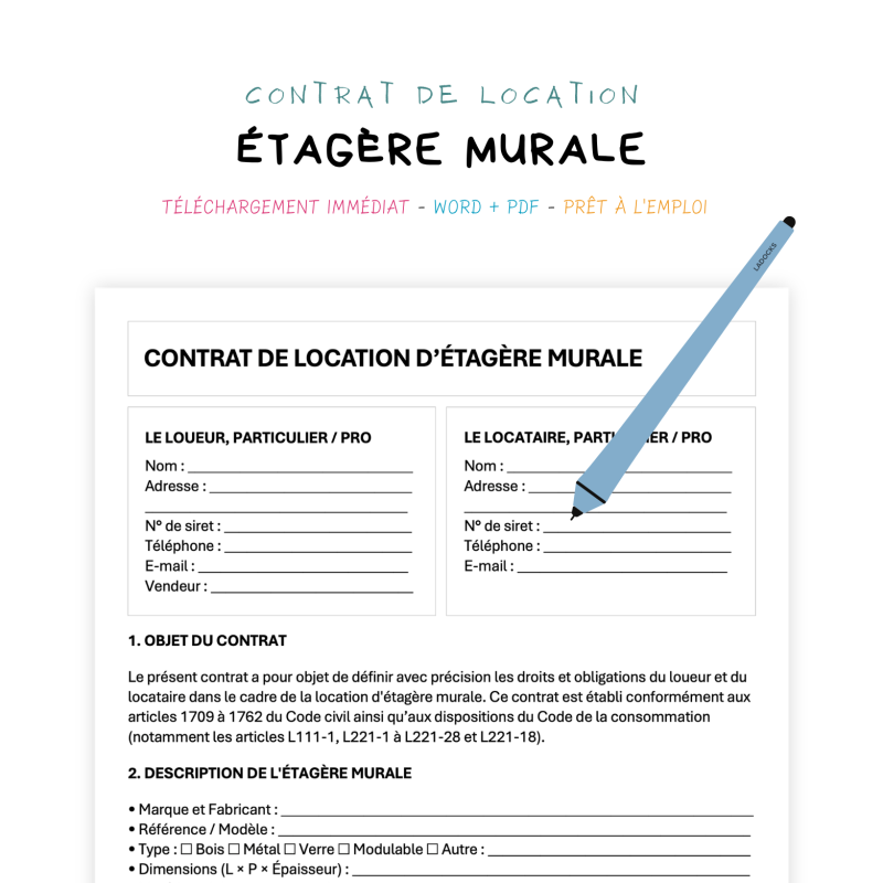 étagère murale Contrat de Location d’Étagère Murale