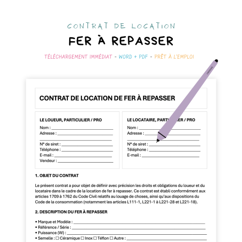 Contrat de Location de Fer à Repasser