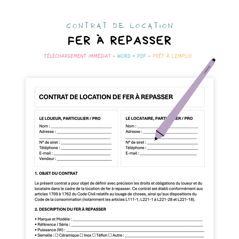 fer à repasser Contrat de Location de Fer à Repasser