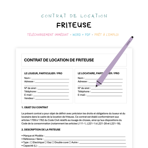 Contrat de Location de Friteuse