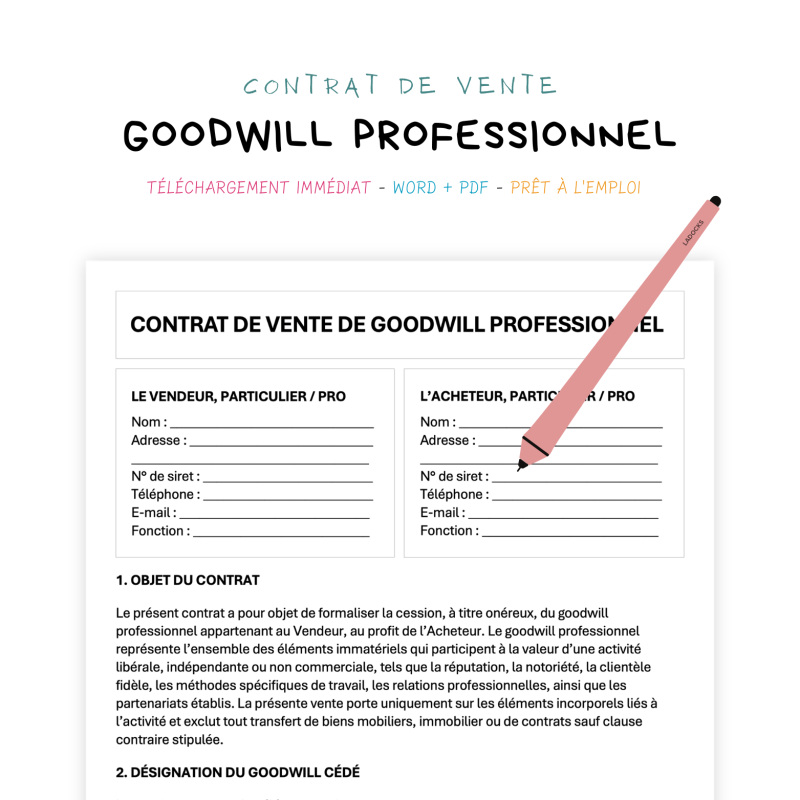 Contrat de Vente de Goodwill Professionnel