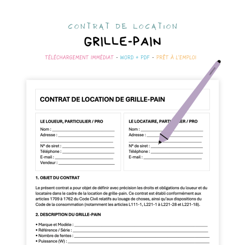 Contrat de Location de Grille-Pain