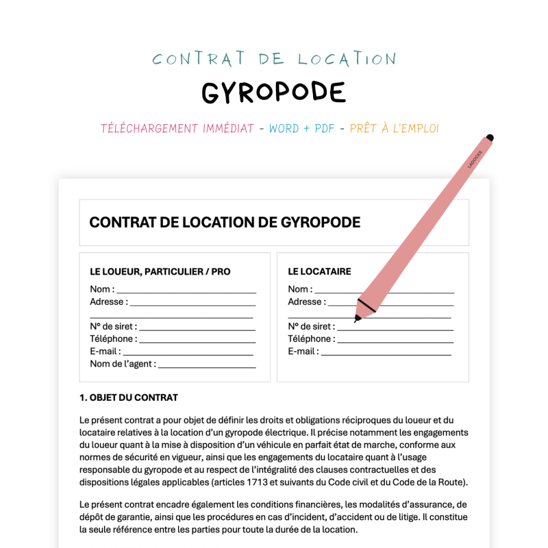 gyropode Contrat de Location de Gyropode