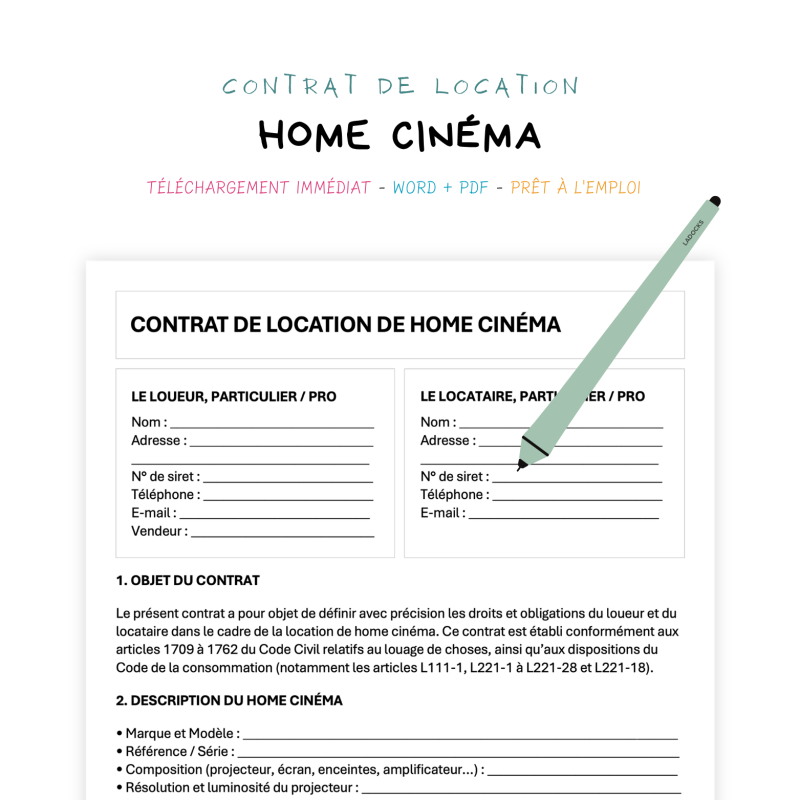 home cinéma Contrat de Location de Home Cinéma