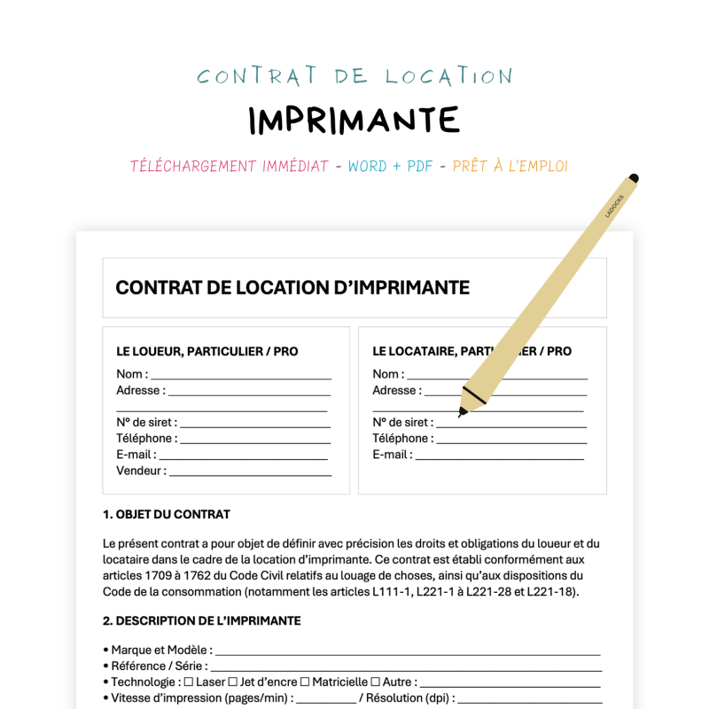 imprimante Contrat de Location d’Imprimante
