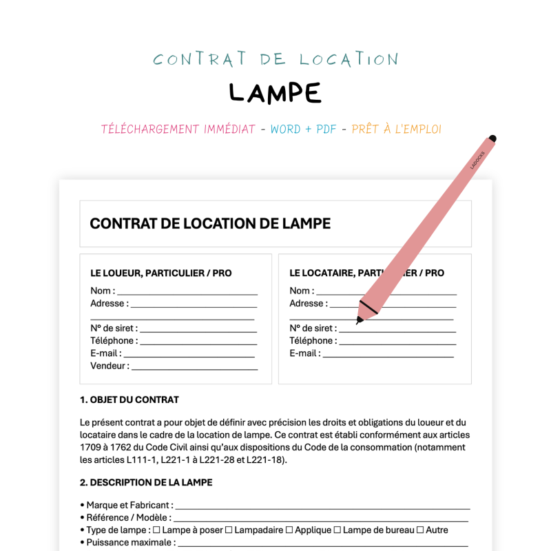 lampe Contrat de Location de Lampe