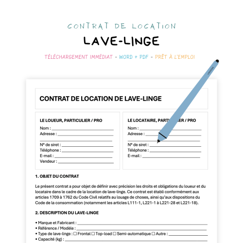 Contrat de Location de Lave-Linge