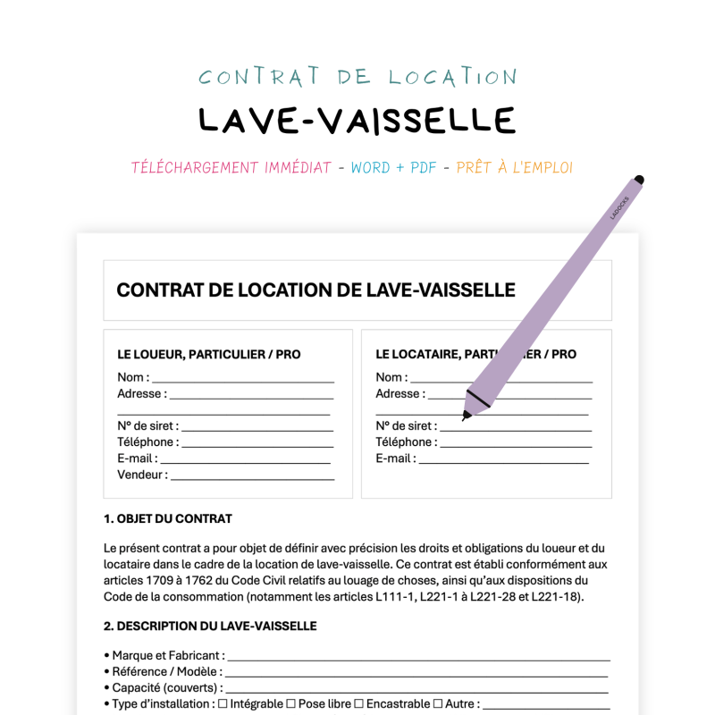 Contrat de Location de Lave-vaisselle