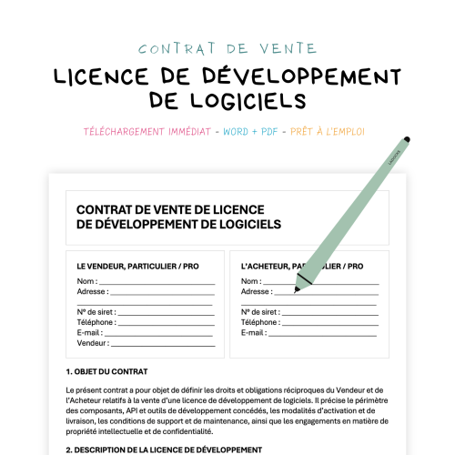 Contrat de Vente de Licence de Développement de Logiciels