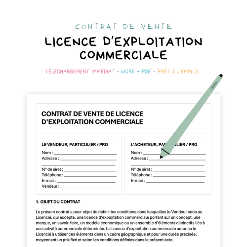 Contrat de Vente de Licence d’Exploitation Commerciale