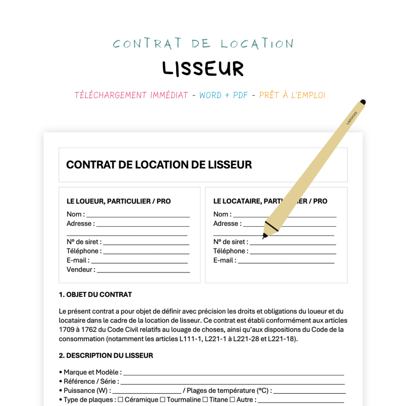 lisseur Contrat de Location de Lisseur