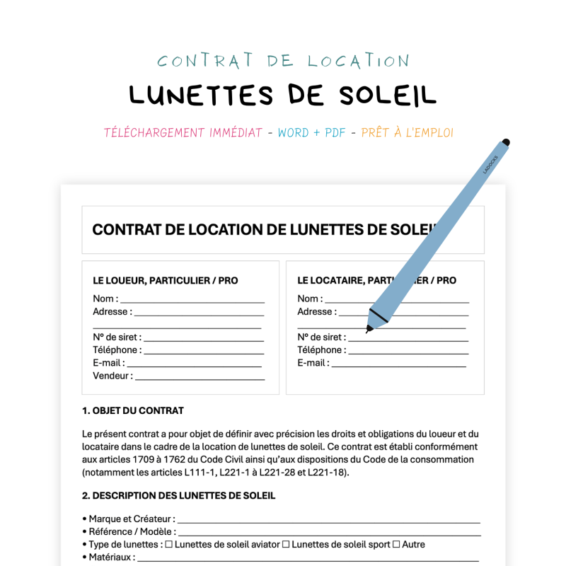 Contrat de Location de Lunettes de Soleil