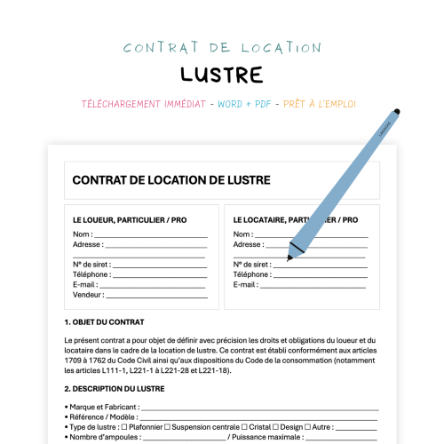 lustre Contrat de Location de Lustre