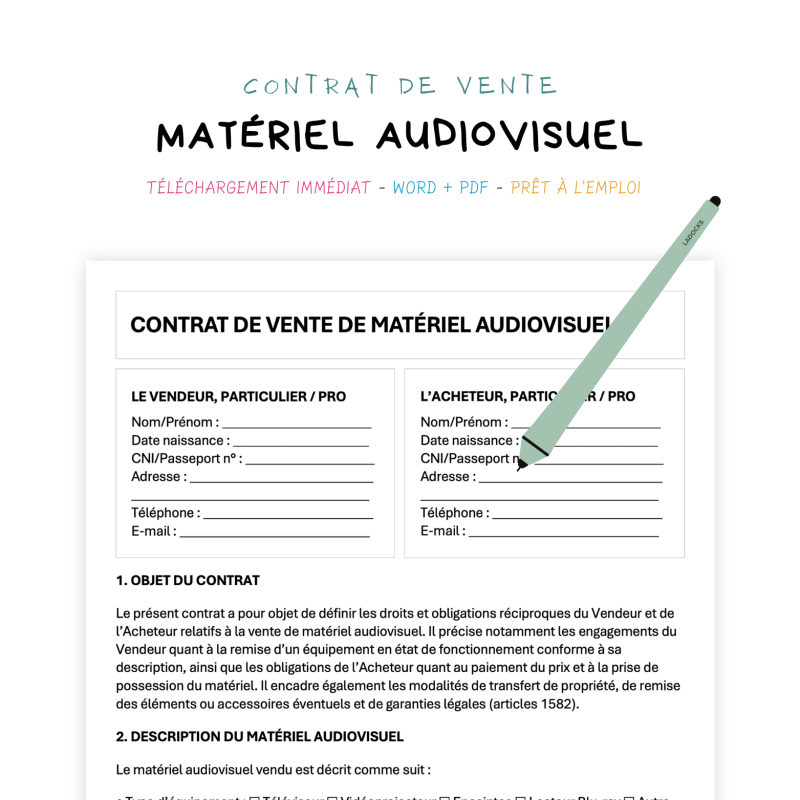 matériel audiovisuel Contrat de Vente de Matériel Audiovisuel