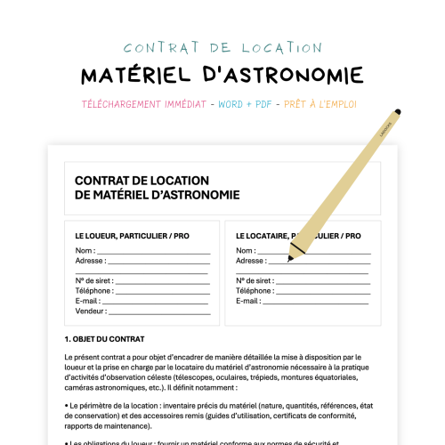 Contrat de Location de Matériel d’Astronomie