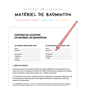 matériel de badminton Contrat de Location de Matériel de Badminton