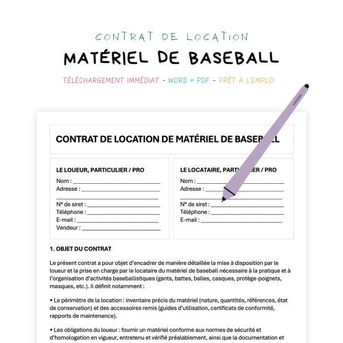 Contrat de Location de Matériel de Baseball