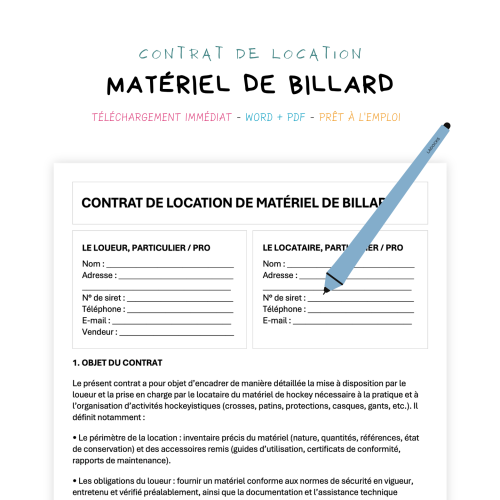 Contrat de Location de Matériel de Billard