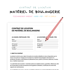 matériel de boulangerie Contrat de Location de Matériel de Boulangerie