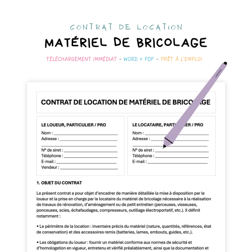 Contrat de Location de Matériel de Bricolage