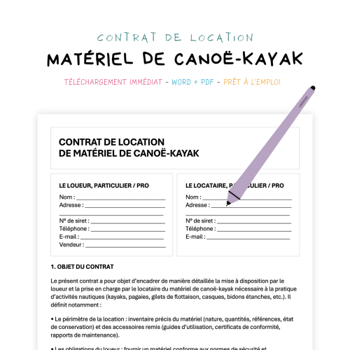 Contrat de Location de Matériel de Canoë-Kayak