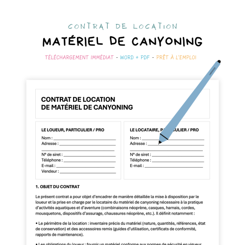 Contrat de Location de Matériel de Canyoning