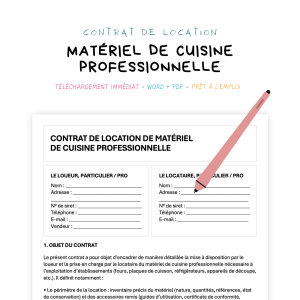 matériel de cuisine professionnelle Contrat de Location de Matériel de Cuisine Professionnelle