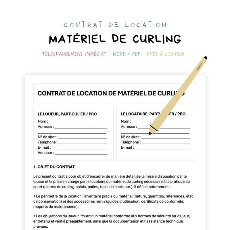 matériel de curling Contrat de Location de Matériel de Curling