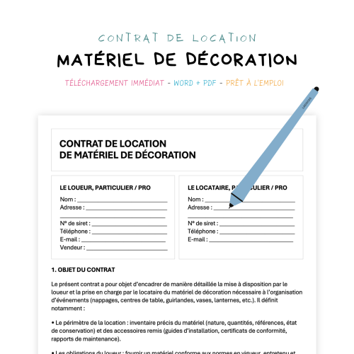 Contrat de Location de Matériel de Décoration