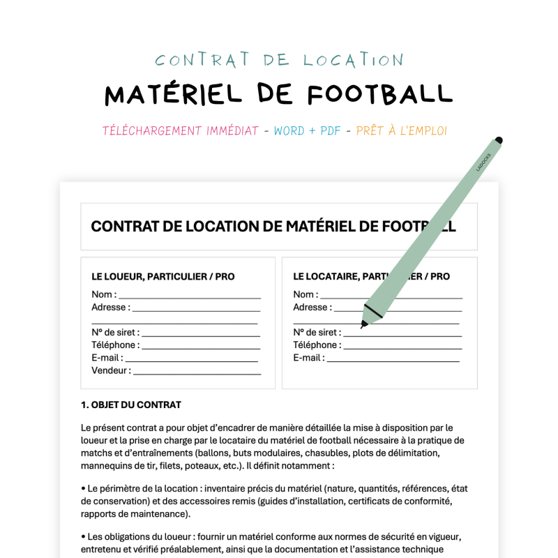matériel de football Contrat de Location de Matériel de Football