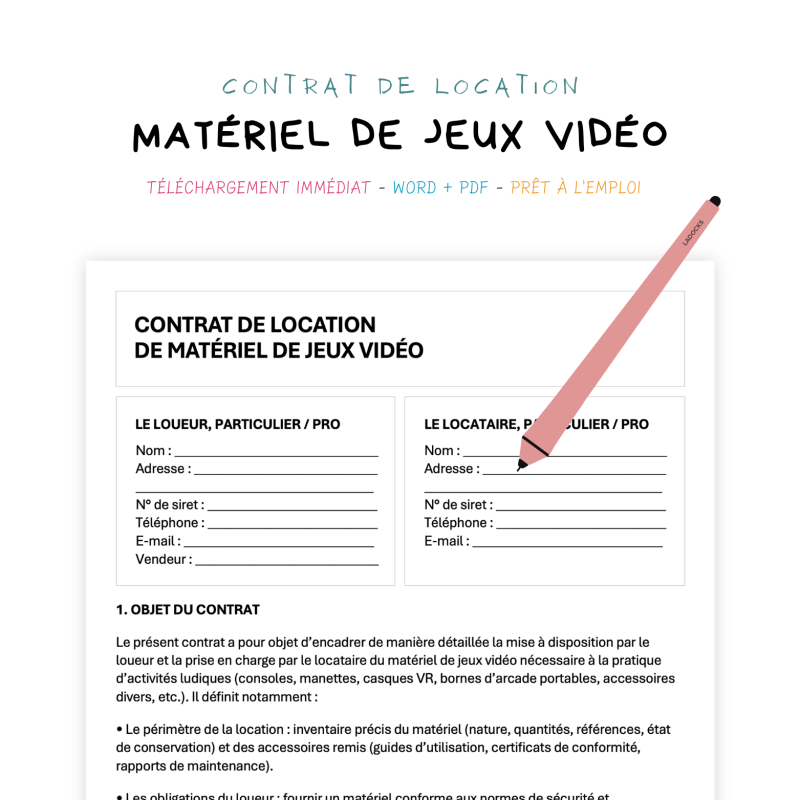 matériel de jeux vidéo Contrat de Location de Matériel de Jeux Vidéo
