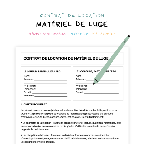 Contrat de Location de Matériel de Luge
