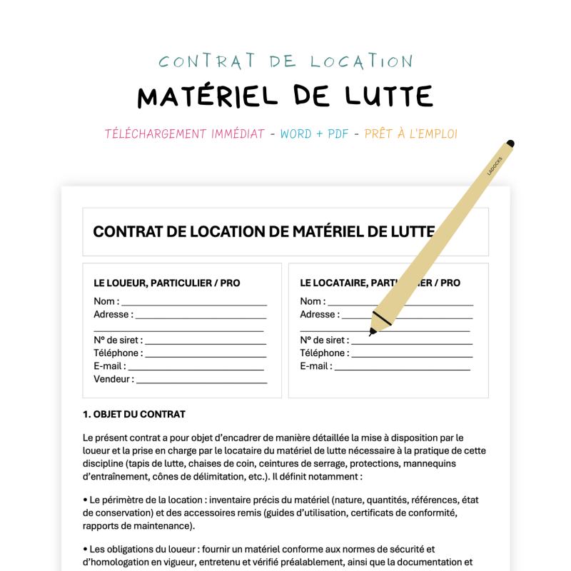 matériel de lutte Contrat de Location de Matériel de Lutte