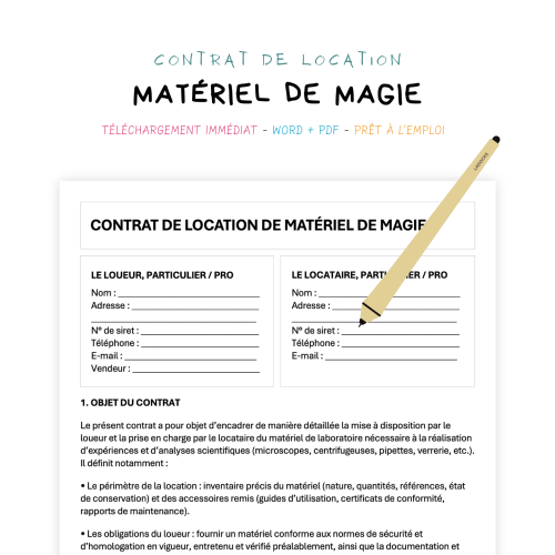 matériel de magie Contrat de Location de Matériel de Magie