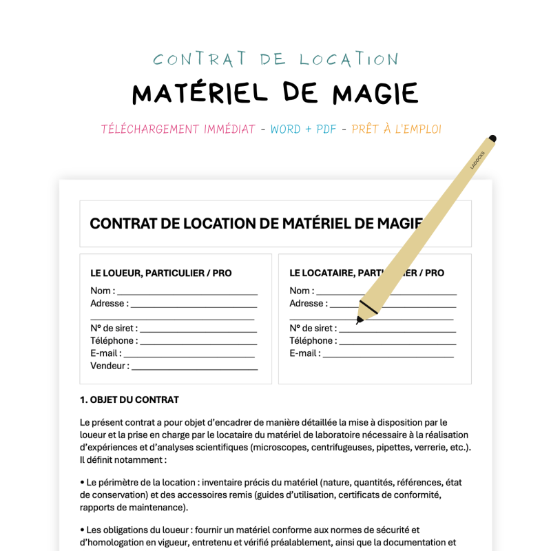 matériel de magie Contrat de Location de Matériel de Magie