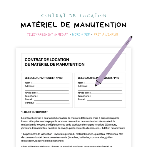 Contrat de Location de Matériel de Manutention