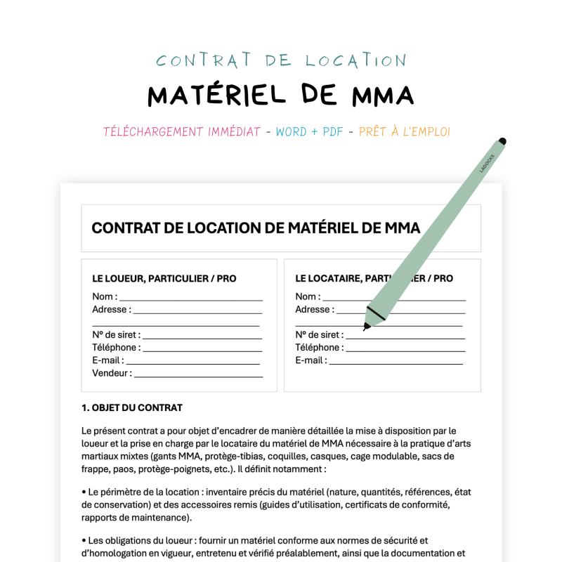 matériel de mma Contrat de Location de Matériel de MMA