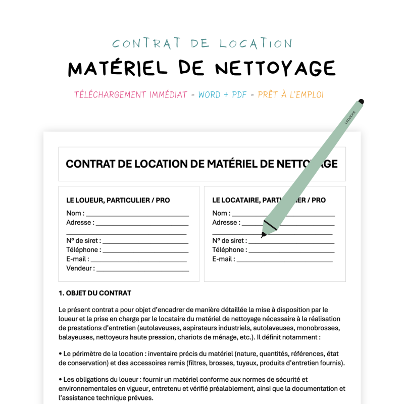Contrat de Location de Matériel de Nettoyage