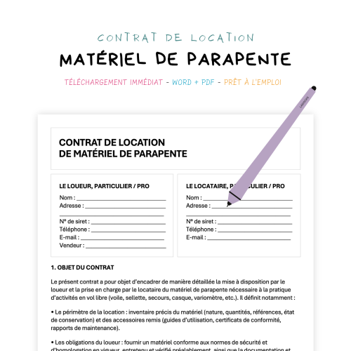 Contrat de Location de Matériel de Parapente