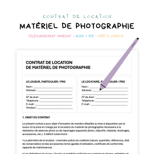 matériel de photographie Contrat de Location de Matériel de Photographie