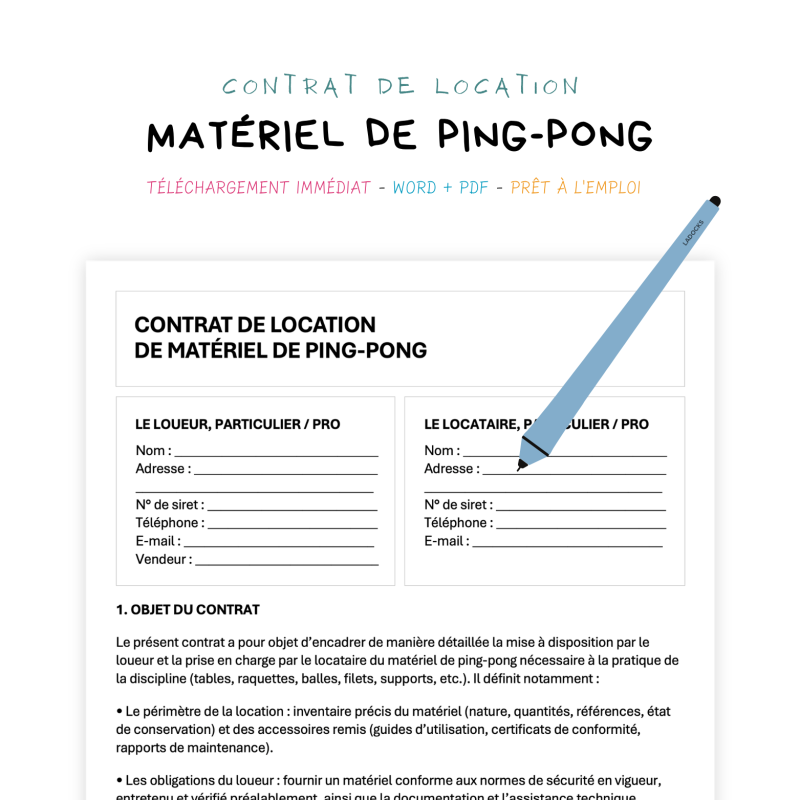 matériel de ping-pong Contrat de Location de Matériel de Ping-Pong