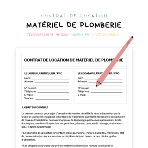 matériel de plomberie Contrat de Location de Matériel de Plomberie