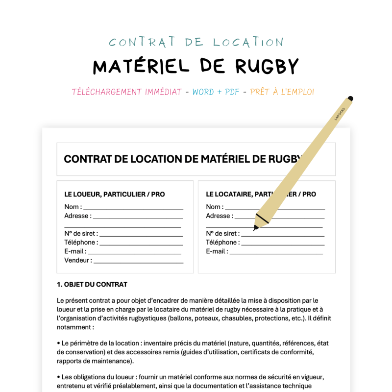 matériel de rugby Contrat de Location de Matériel de Rugby