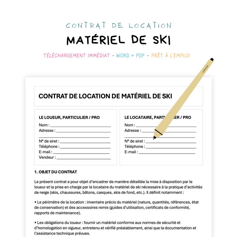 matériel de ski Contrat de Location de Matériel de Ski
