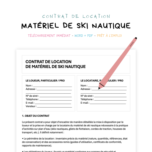 Contrat de Location de Matériel de Ski Nautique